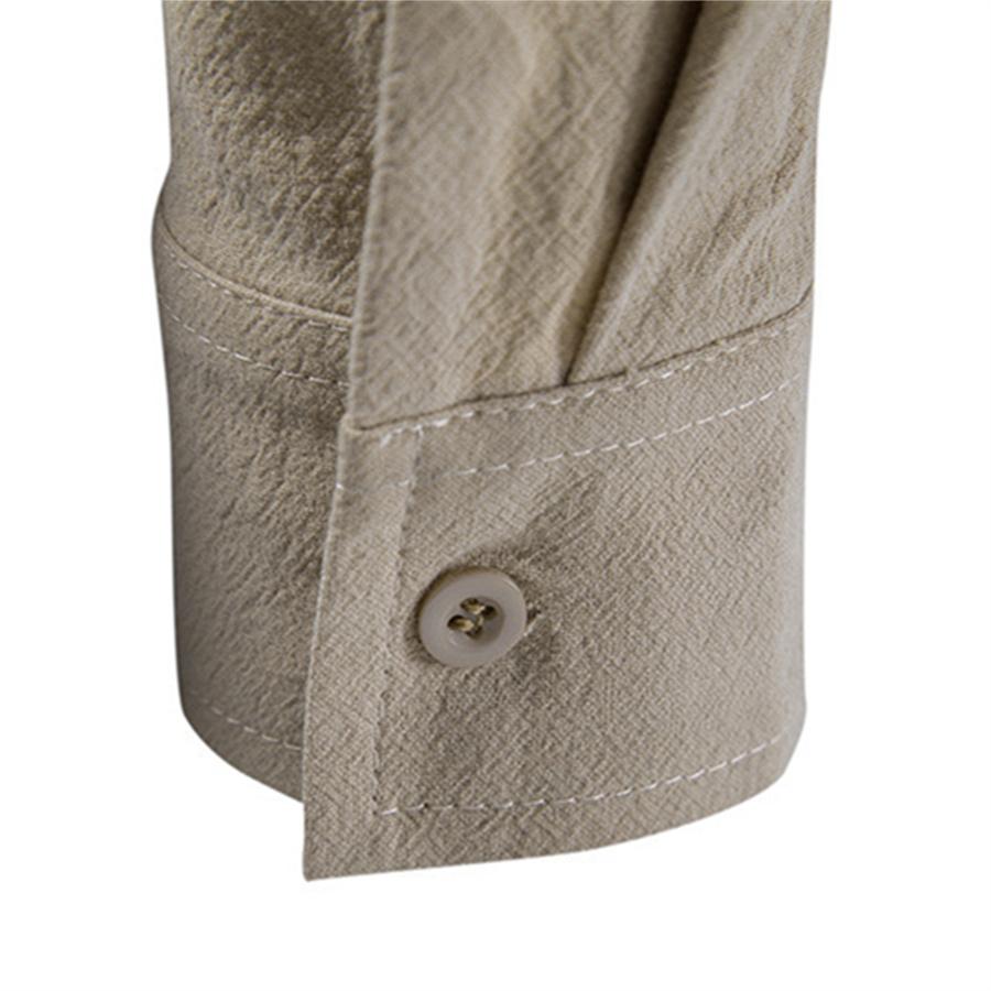 Летняя хлопково-льняная рубашка с длинным рукавом, мужские однотонные повязки с воротником-стойкой, мужские белые, черные, синие рубашки