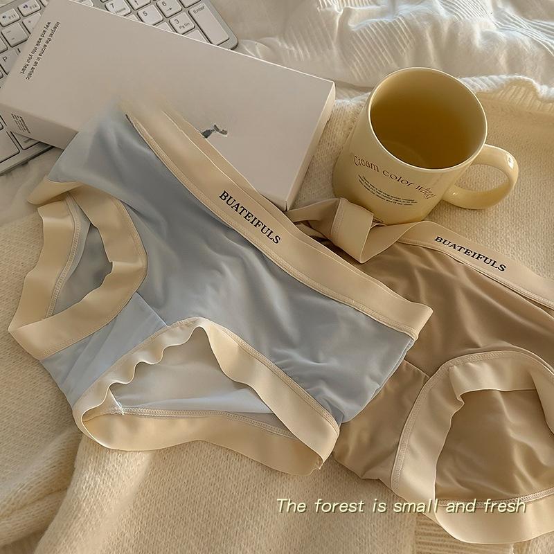 Girls' Ice Silk Quick Drying Seamless Underwear Made of Pure Cotton Antibacterial Crotch Ultra-thin Breathable Waist Hugging Triangle Panties