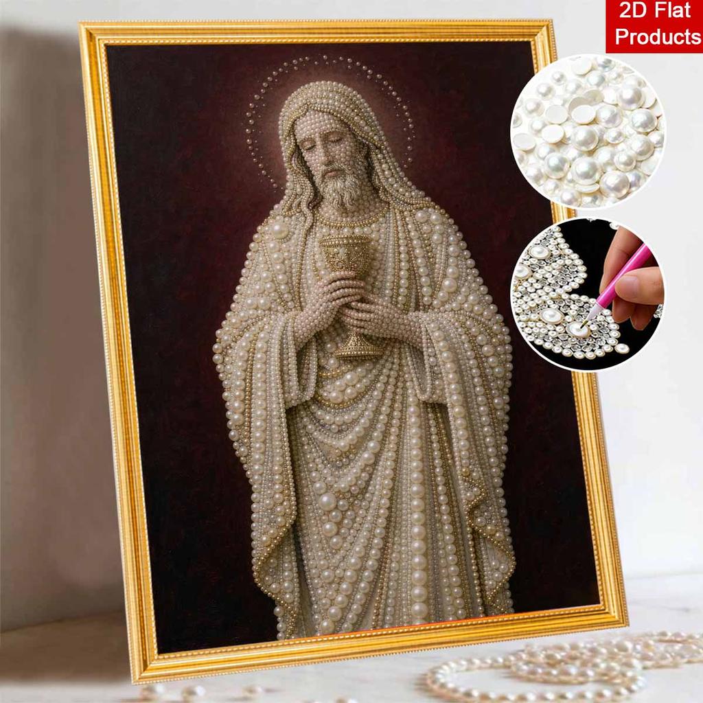 DIY Pearl and Diamond Painting Kit for Adult Beginners Religious Jesus Portrait Home Wall Decoration and Handmade Gifts
