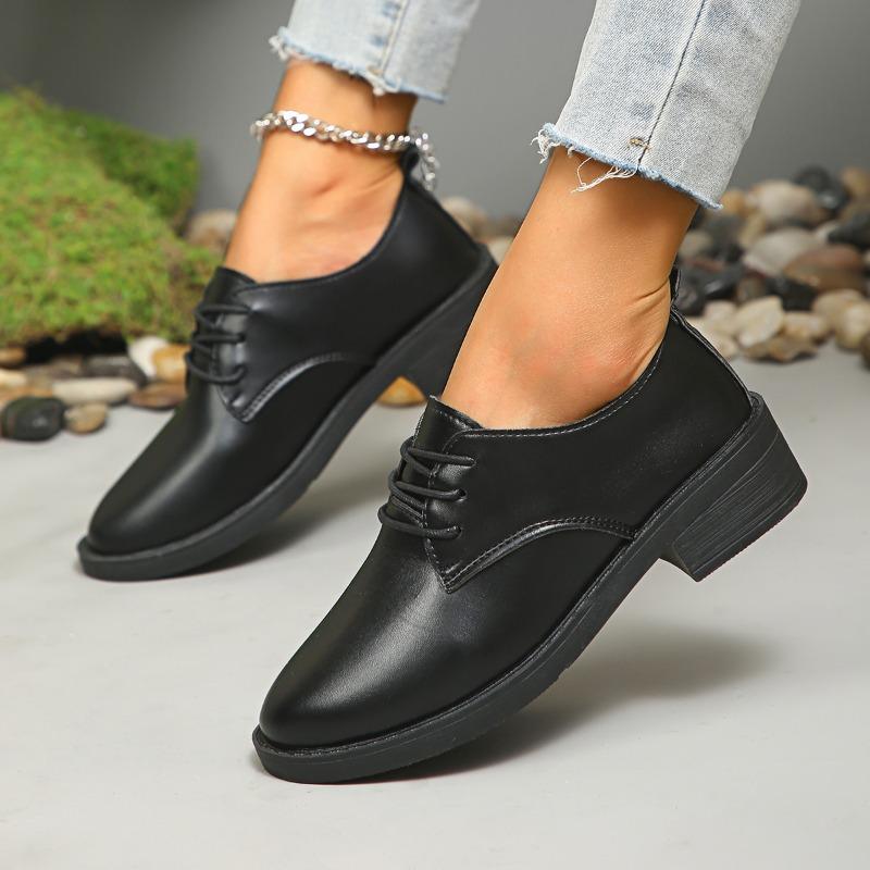 2024 New Shoes Female Lace Up Women's Pumps Autumn Round Toe Solid Outdoor Casual Low Heel Large Size Shoes Zapatos De Mujer