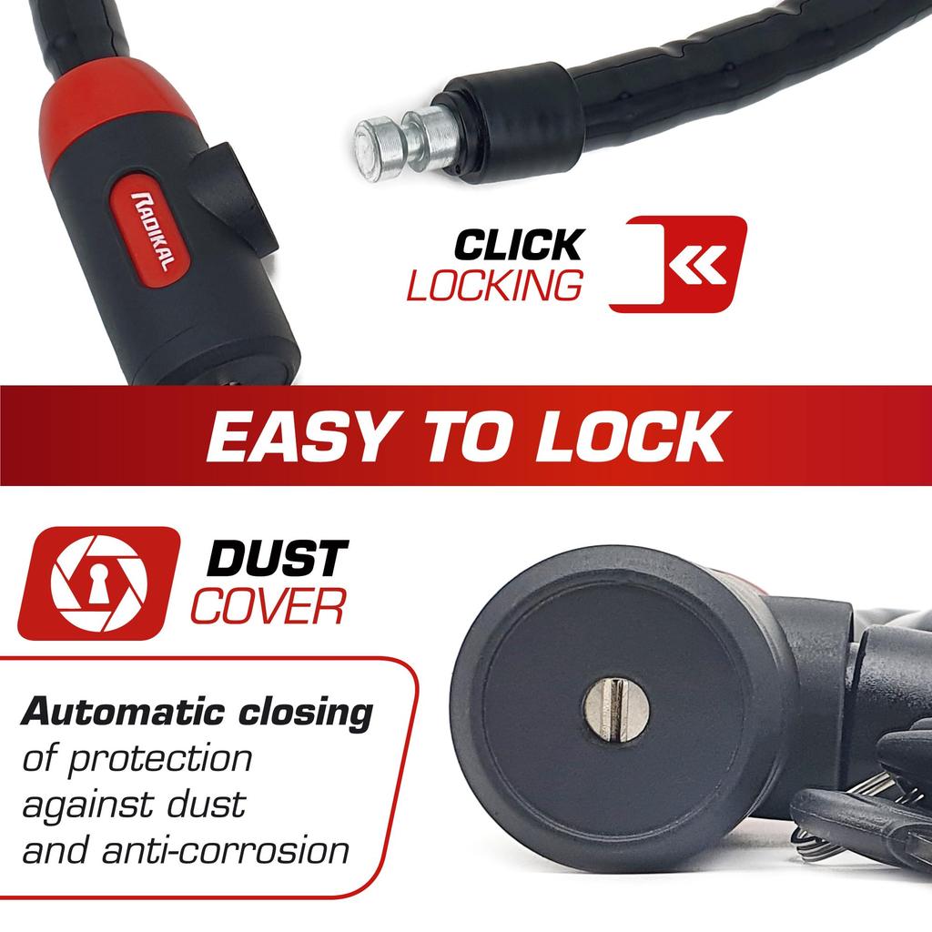 RADIKAL RK520 Articulating Padlock with Motorcycle Chain Flexible Articulating Ball Joint for Closing Armored Safety Steel Anti-Theft Bicycles,