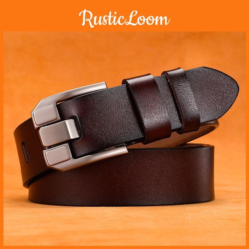 Classic Twolayer Leather Belt For Men With Geometric Design And Alloy Buckle