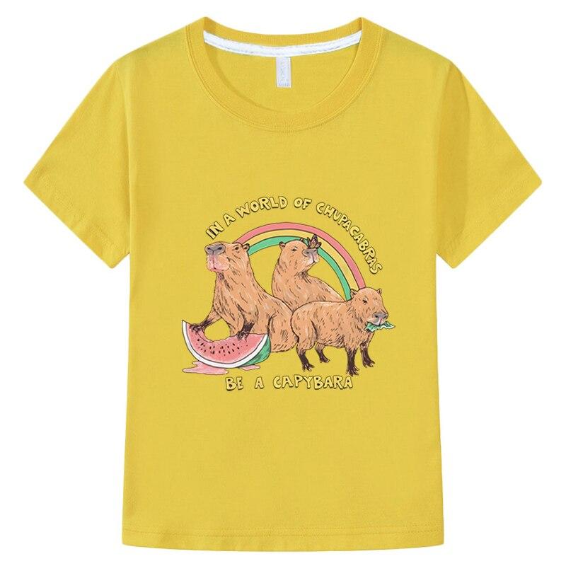 Футболка с рисунком Капибары, 100 хлопковых футболок с принтом аниме, повседневные короткие топы, одежда для мальчиков и девочек, детская одежда y2k, летняя детская одежда