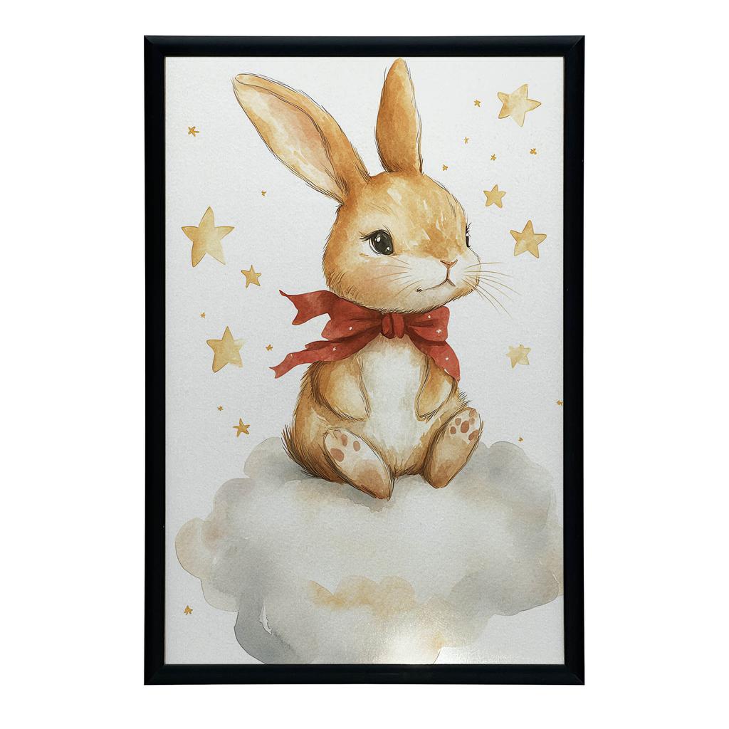 Plakat Uroczy Króliczek Na Chmurce Plakat Uroczy Króliczek Na Chmurce, 70X100 Cm, Bez Ramy, Płótno Premium Na Blejtramie