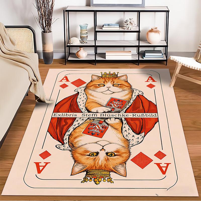 "King Cat Playing Card Design Carpet with Crown and Red Accents" Suitable for use as an anti-slip for living room bedroom sofas