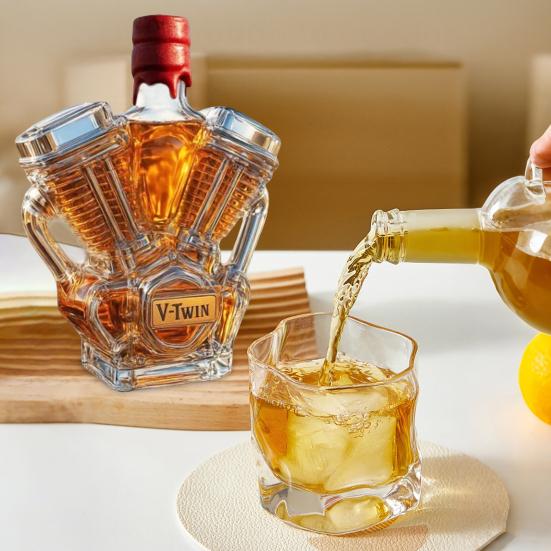 Whiskey Bottle Motorcycle Engine Decanter Handmade Glass Bottle Mechanical Aesthetics