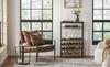 Shelf rack for wine and glasses. Wooden loft wine cabinet.