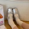 French Fairy Style Silver Square Head Single Shoes Women's Spring and Autumn 2025 New Bow Commuter Flat Mary Jane Shoes