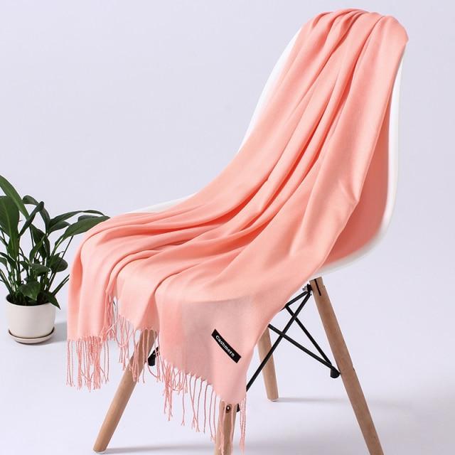 Women Solid Scarf Cashmere Feeling Pashmina Shawls Tassel Hijab Head Wraps Femme Thin Spring Winter Scarves Foulard Bufanda
