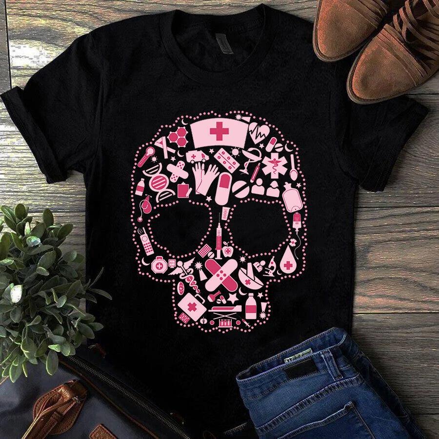 Men's and Women's T-shirts Nurse Skull Elements Nurse Tools Funny Gift