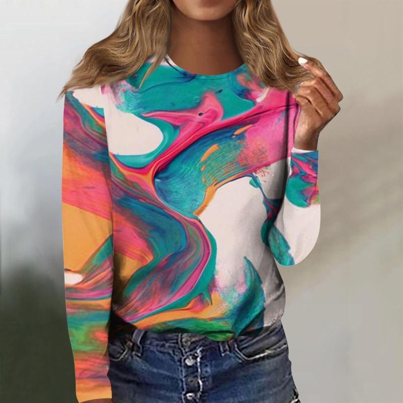 Модные женские футболки с круглым вырезом и длинным рукавом с принтом