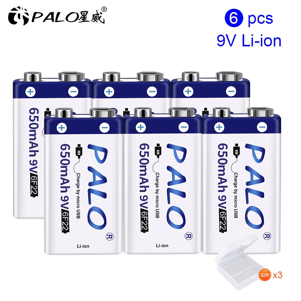 PALO 100% оригинальная 6f22 9V Usb батарея 9v перезаряжаемая батарея Li Ion 9V литий-ионные батареи для термометра микрофона батареи