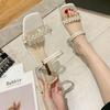 Летние прозрачные сандалии для улицы год хрустальные высокие каблуки толстый каблук два варианта ношения с бриллиантом классные шлепанцы