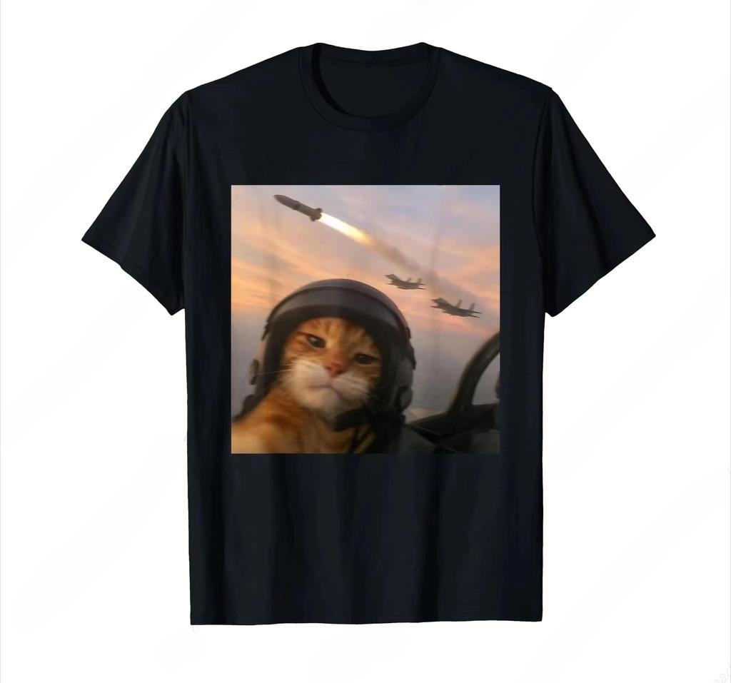 Fashion Selfie Squad Cat Funny Fighter Pilot Meme Kitty Gen Z Humor TShirt Unisex Clothing Fashion Personality Graphic Tee Y2K Top