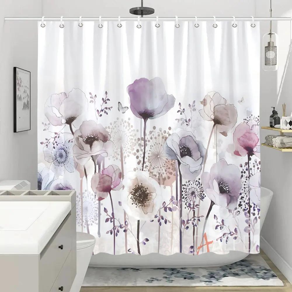 Красочные цветы шторка для душа для ванной комнаты розовая цветочная романтичная полевые цветы растения природа пейзаж декор комплект штор с крючками