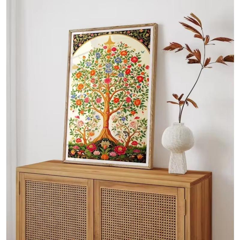 Индийское народное искусство Древо жизни Винтажный лотос Персидский цветочный узор Плакат и печать Картина на холсте Настенные картины Декор для дома
