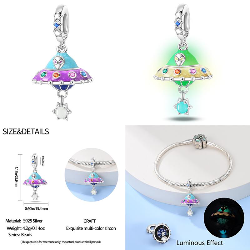 Медные светящиеся шармы в виде космонавта, планеты, космического корабля, эльфа, оленя, бусины подходят для оригинальных браслетов и ожерелий «Сделай сам»