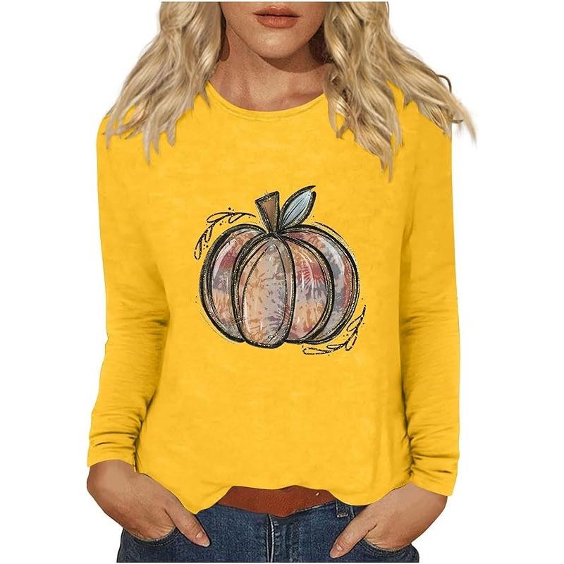С Днем благодарения, стильный топ с длинными рукавами и рисунком тыквы 2024 года, женская осенняя рубашка с круглым вырезом, подарок