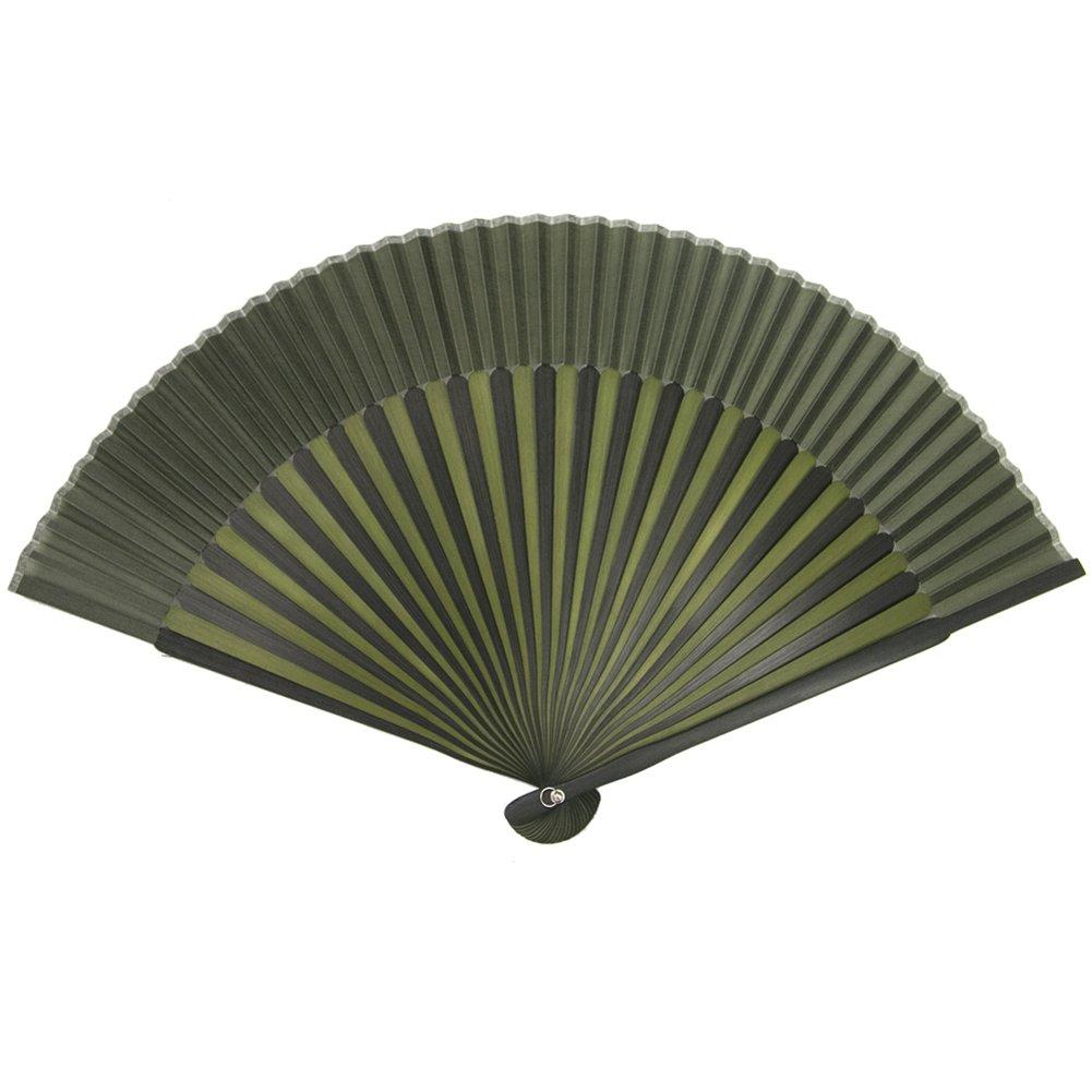 KYOETSU Folding Pure Bamboo Set of 2 Folding Fan, Silk, Plain, Two-Color Black, (Folding Fan, Bag) Women's (14)