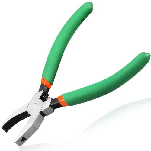 LEONTOOL 6-inch Breaker Grouser Pliers with 3/8-inch Flat Curved Jaws, Spring-Loaded Glass Breaking Tool for Trimming Glass, Ceramic, Stained Glass, M