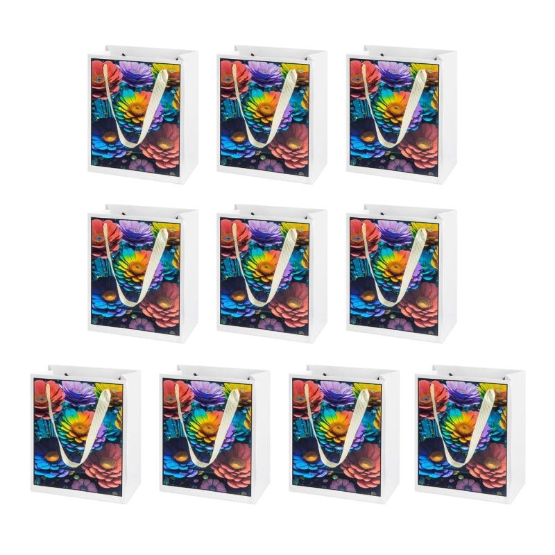 10 Штук Разноцветных Бумажных Пакетов Стильные Мешочки для Хранения Праздничных Подарков Ручной Работы Разноцветный Подарочный Пакет с Ручками