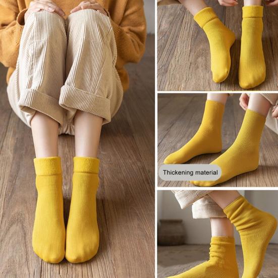 5 Pairs Winter Snow Socks Unisex Thick Plush Mid-tube Thermal Elastic Anti-slip Solid Color Slim Socks for Skiing Skating Camping