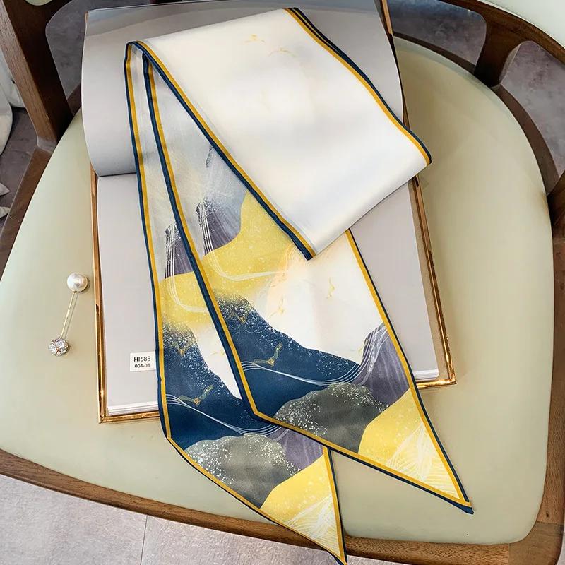 Длинный шелковый шарф-мешок, галстук, женская шея, узкие шарфы, повязка на голову, платок, принт лошади, брендовая женская шейная лента, весна, новинка