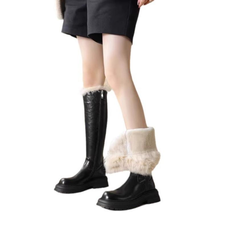 Женские длинные сапоги 2024 года, зимние теплые плюшевые рыцарские сапоги, новый стиль, боковая молния, водонепроницаемые, нескользящие, из искусственной кожи, устойчивые к холоду, хлопковые сапоги