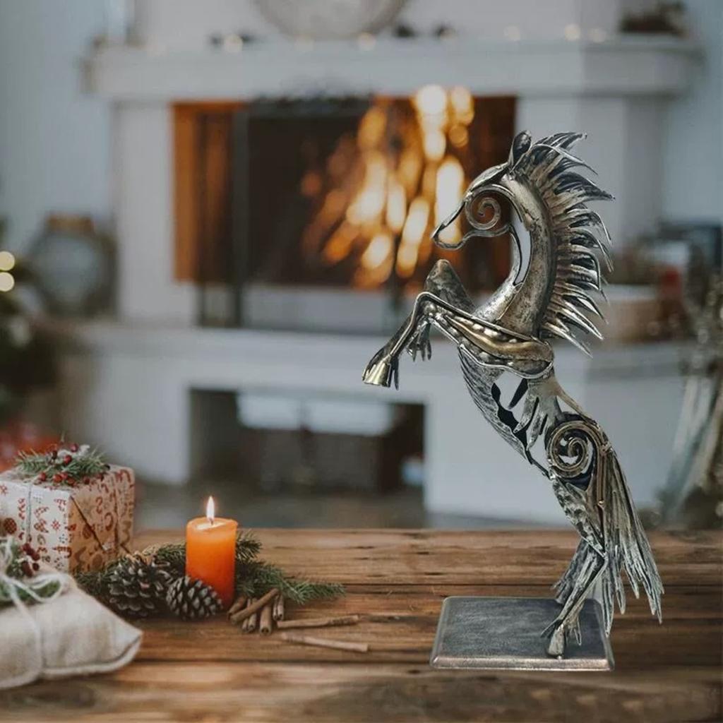 Standing Horse Metal Statue Horse Art Figurine Decorative Home Office Decor Ornaments for Desk Bookshelf Cabinet To Attract Luck and Wealth