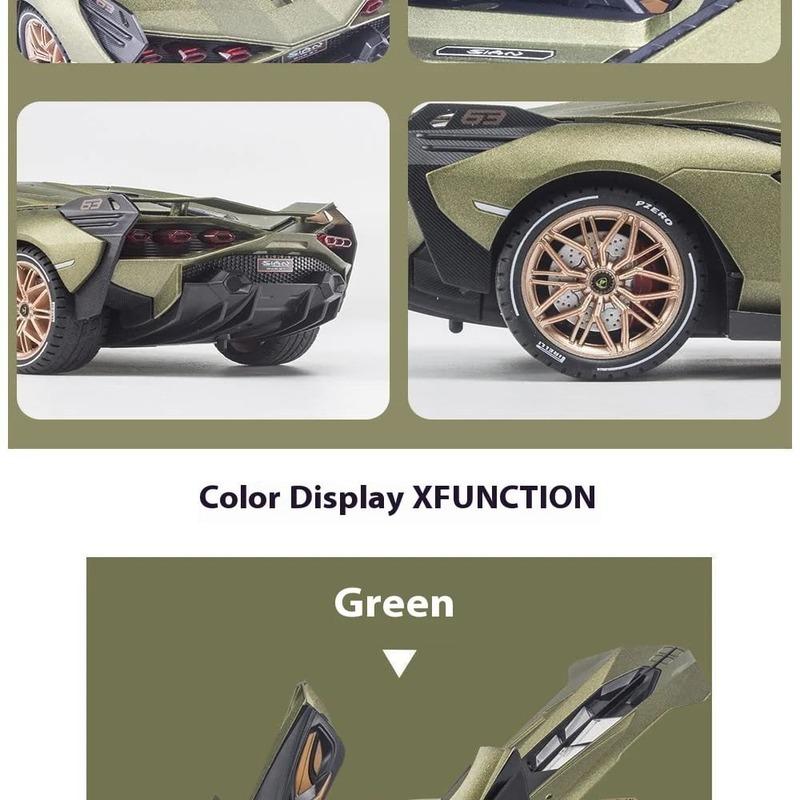 1:18 Lamborghini New Energy Super Sports Car Alloy Die-cast Car Model Sound and Light Series Pull Back Function Children's Toy Boy Birthday Gift