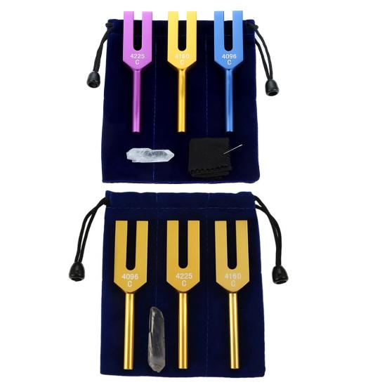 3 шт. Алюминиевая камертонная вилка с деревянным молоточком, мешочек из искусственного хрусталя, 4096/4160/4225 Гц, Исцеляющий инструмент, Камертон, Аксессуары для йоги, медитации, релаксации