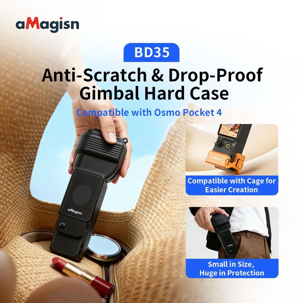 Защитный чехол aMagisn для DJI Osmo Pocket 4, Легкий и портативный, Крышка с поворотом на 180°, Совместим с расширительной рамой
