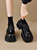Leather Shoes  New Spring Autumn Women'S Black Loafers Vintage British Style Thick Soled Chunky Heel Jk Leather Dress Shoes