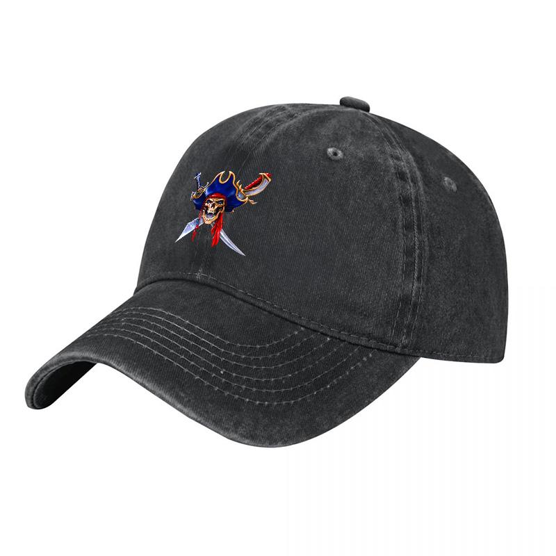 Pirate Skull and Swords Embroidered Washed Canvas Baseball Cap with Adjustable Fit for Adults