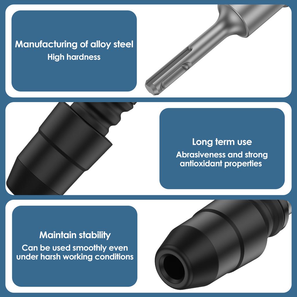 SDS-Plus to SDS-Max Adapter Alloy Rotary Hammers Drill Chuck Adapter Steel 1/4 Inches Drill Quick Change Converter for Building