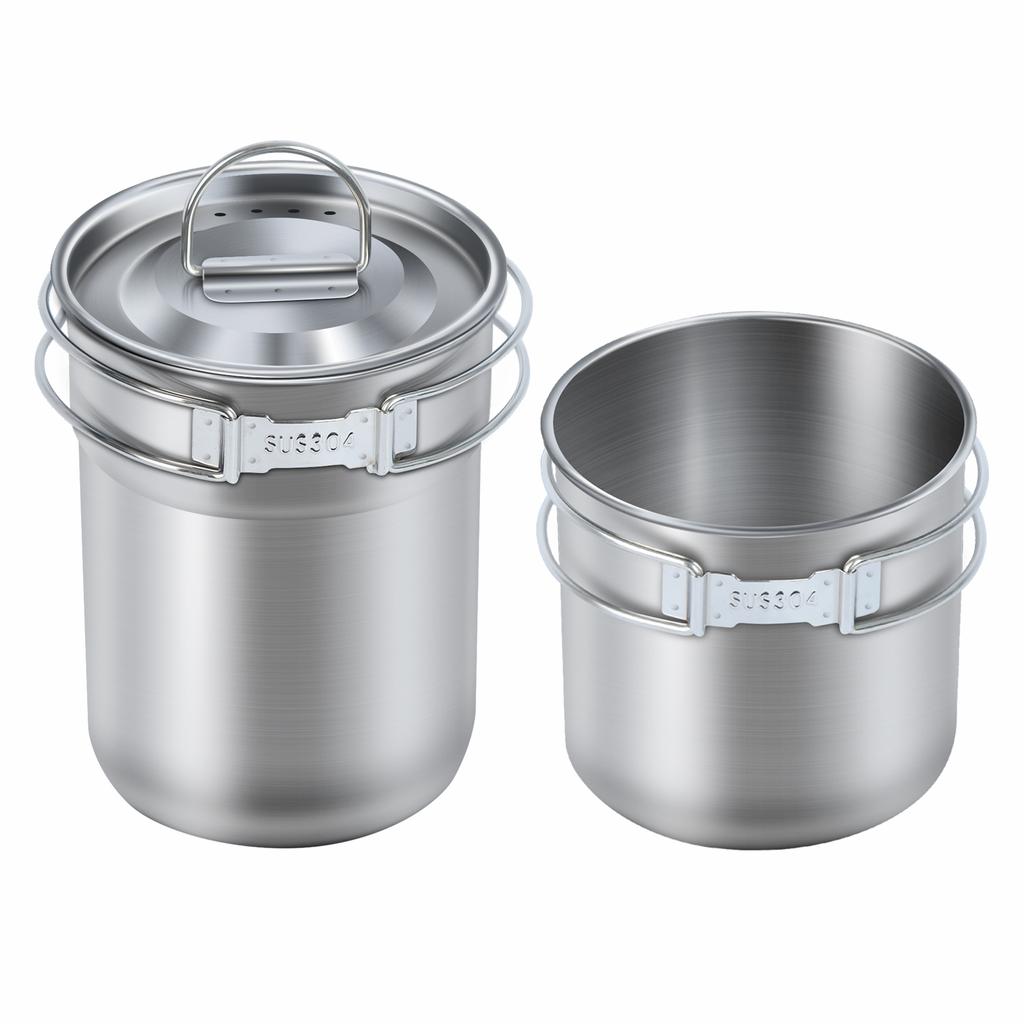 Set of 2 Stackable Camping Mugs Stainless Steel with Storage Bag Portable Coffee Cup with Foldable