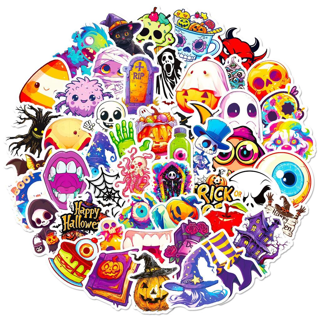 50 Halloween Stickers Death Ghost Pumpkin Lantern Cartoon Doodle Stickers DIY Suitcase Laptop Stickers