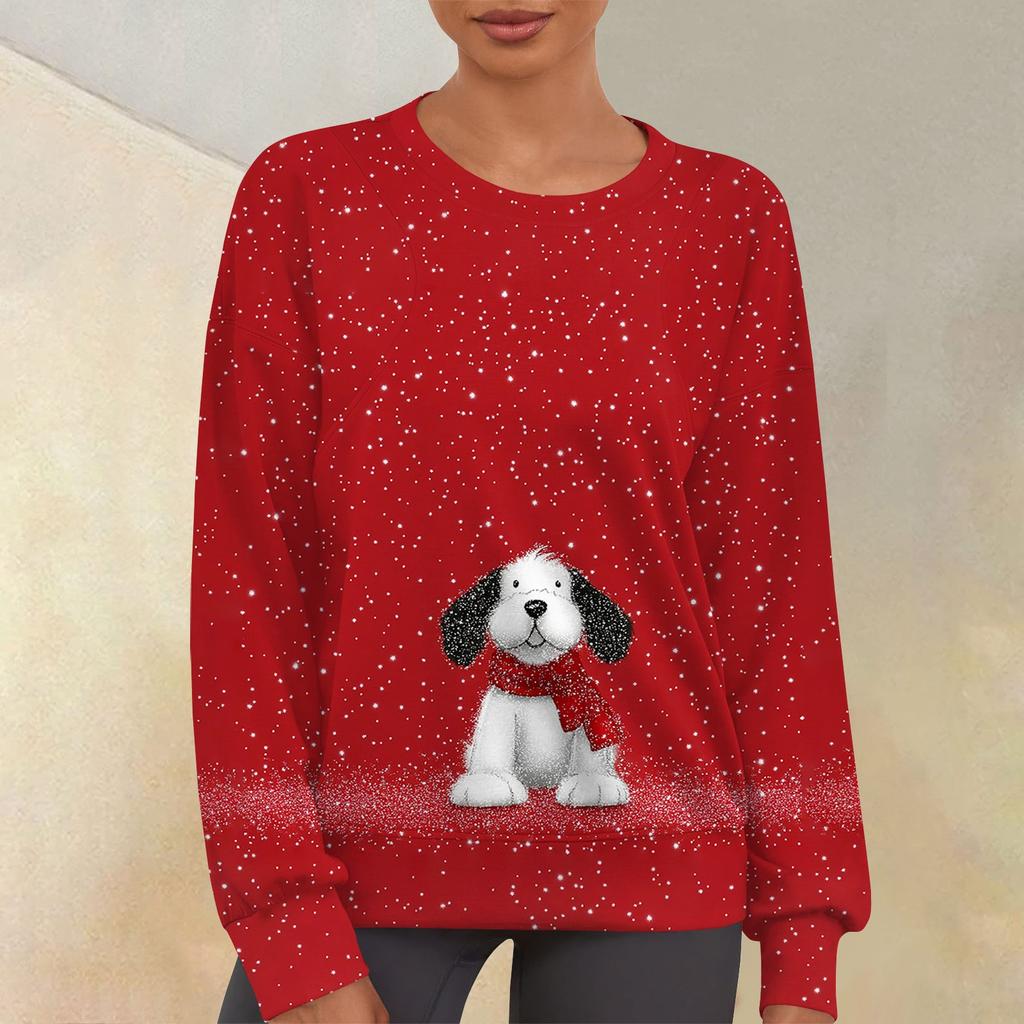 Women's Casual Fashion Print Round Neck Drop Shoulder Sleeve Long Sleeve Sweater Top