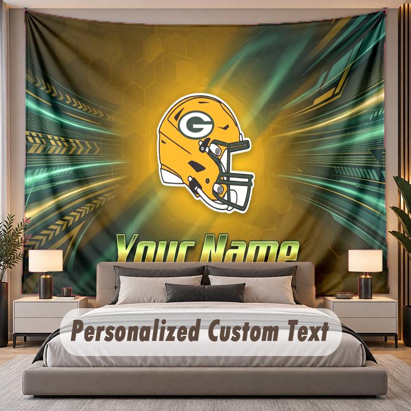 Custom Name Text Tapestry Green Bay Packers Personalized Polyester Wall Tapestry For Bedroom And Room