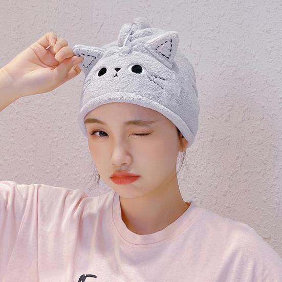 Шапочка для сушки волос, очень мягкая, не линяет, коралловый флис, милая шапочка для душа с котенком, полотенце для сухих волос, гаджет для ванной комнаты, ежедневное использование