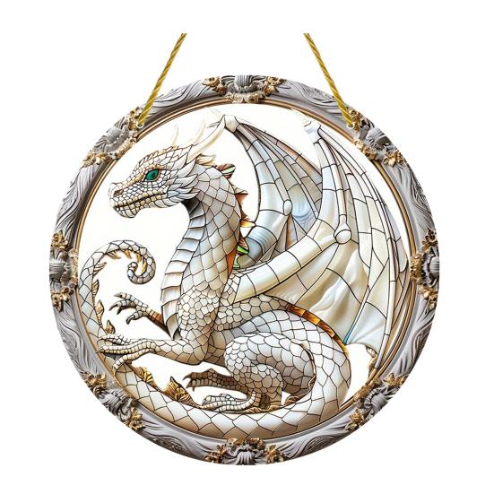 Window Hanging Pendant with Lanyard Realistic Dragon Printing Round Shape Sun Catcher Home Office Garden Decoration Panel Pendant