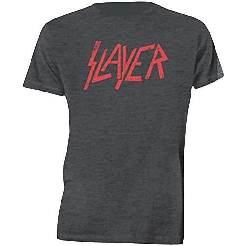 Slayer Men's Distressed Logo Short Sleeve T-Shirt, Grey, Medium