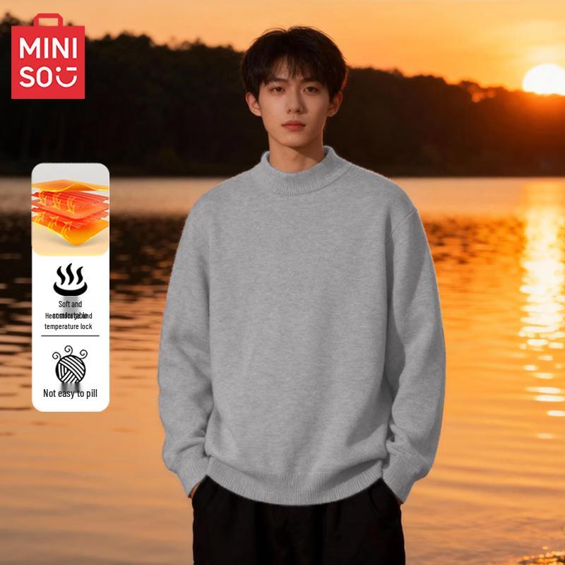 MINISO Мужской американский ретро плюшевый свитер с воротником-стойкой