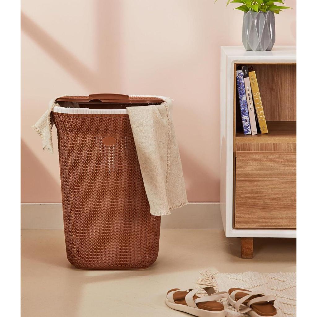Вязаная корзина для белья - большая - 55 литров - 44 см X 35 см X 61 см | Королевский светло-коричневый - полипропилен