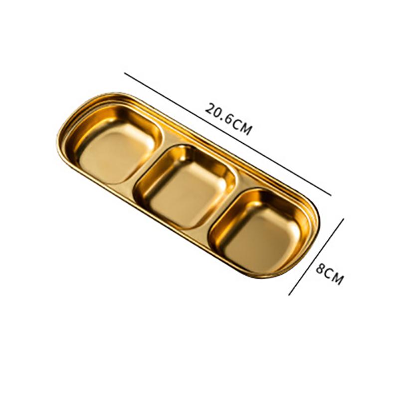 Блюдо для соуса из нержавеющей стали, многосекционная тарелка для приправ, золотистого цвета, утолщенная, тарелка для макания для корейского барбекю, блюдо для пикника на открытом воздухе, кемпинговая посуда