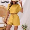 Women's New Solid-coloured Simple Elastic Fashion Suit Summer Commuter Casual Wear High-class Sense of Two-piece Set