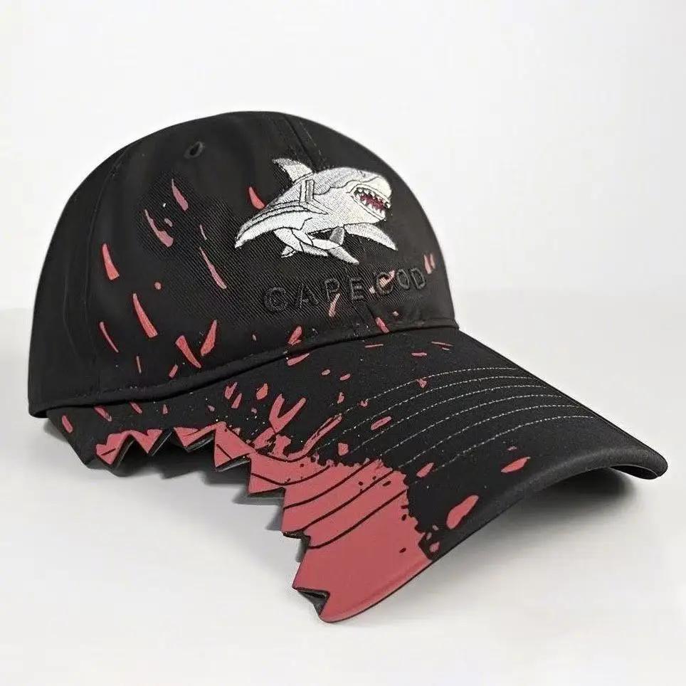 1pc Unisex Shark Embroidered Baseball Cap - Funky Style Black with Pink Accents, All-Season Comfort, Durable High-Quality Fabric