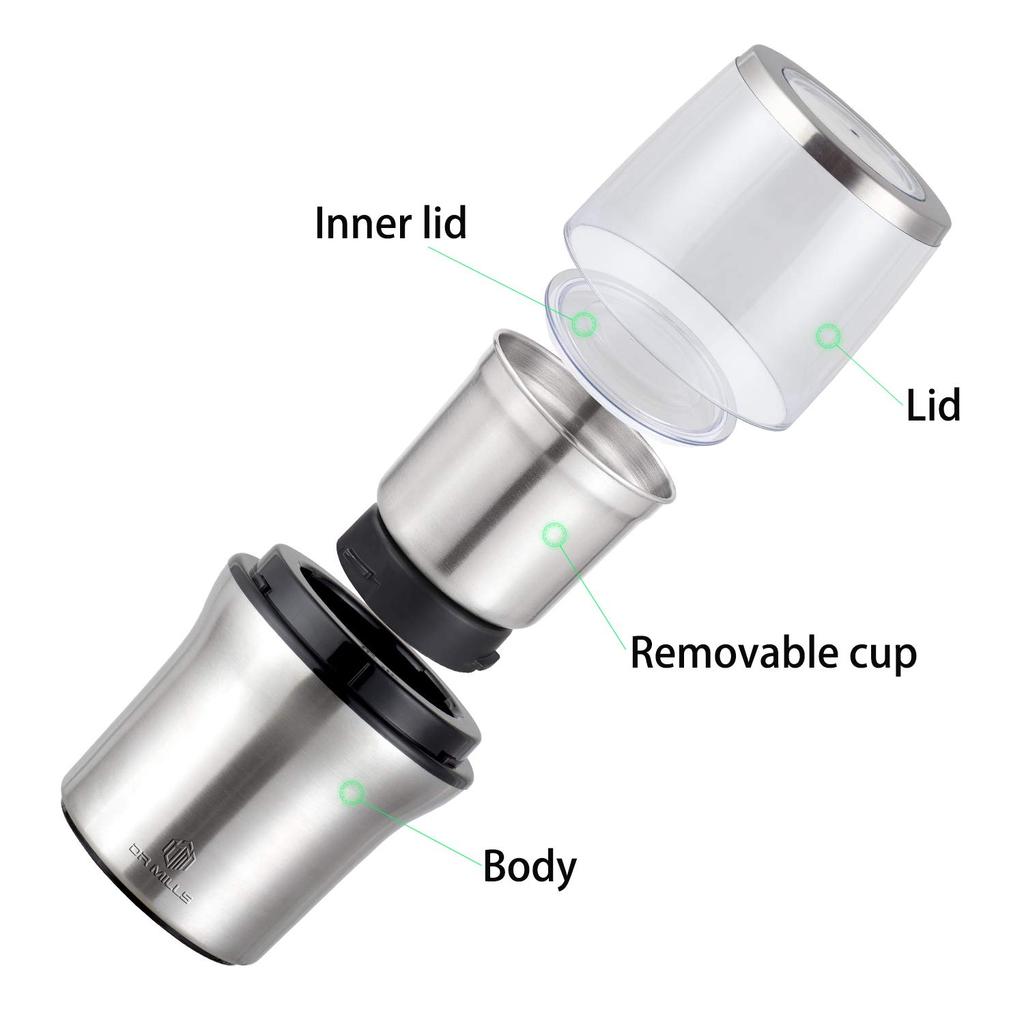 DR MILLS электрическая кофемолка для сухих специй, съемное лезвие и чашка из нержавеющей стали SUS304 DM-7412N, а также кофемолка, чашка, моющаяся,