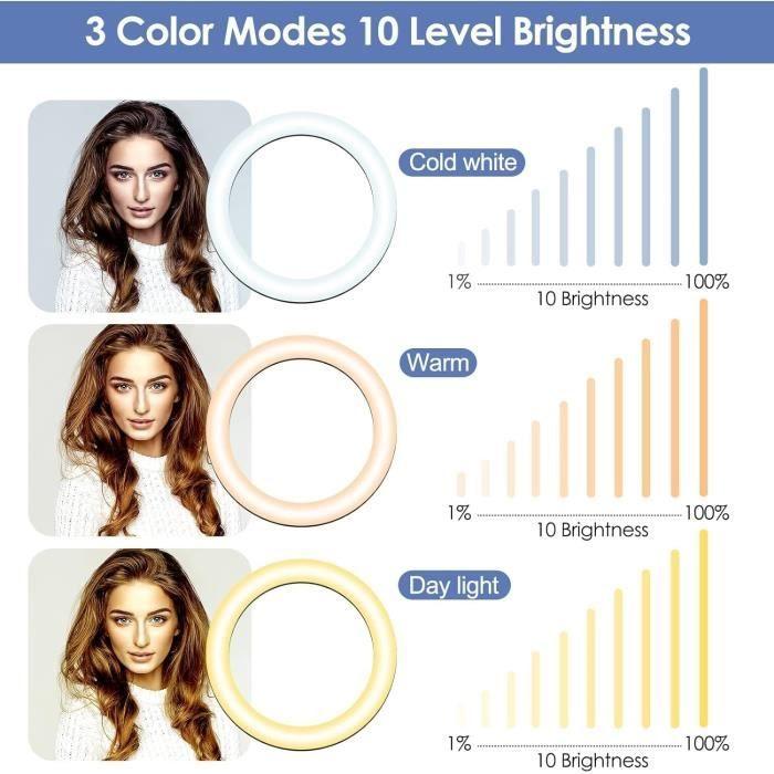 Кольцевая лампа - UBeesize - 30,5 см - Штатив 152 см - 3 цвета - 11 уровней яркости