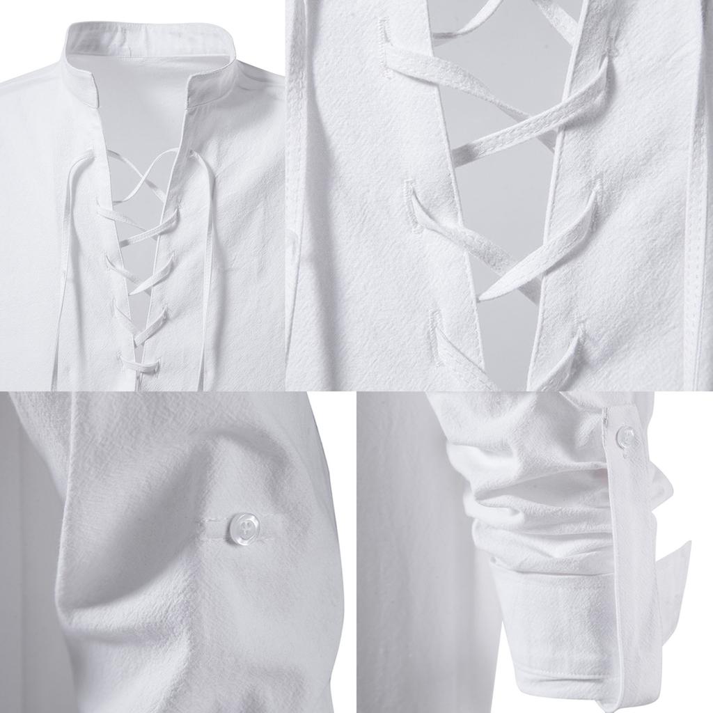 Мужская рубашка европейского размера из хлопка и льна на весну и осень с длинным рукавом в стиле хиппи, пляжная рубашка с воротником-стойкой